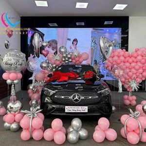 Trang trí bóng giao xe tone hồng